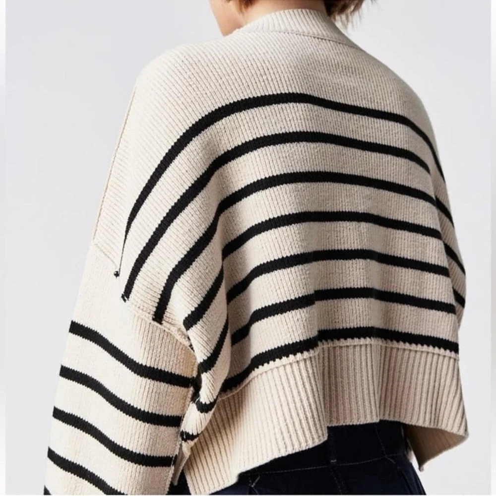 Free People Easy Street Striped Crop Sweater Cream‎ Black Knit Womens Small